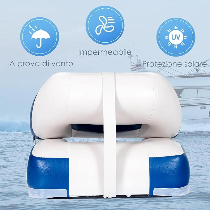 Set di 2 Sedie da Barca, Sedie per Barca Con Schienale Basso, Sedia Pieghevole, con Schiuma Spessa, Cinghia di Fissaggio, 50 x 42 x 52 cm (Blu+Bianco)