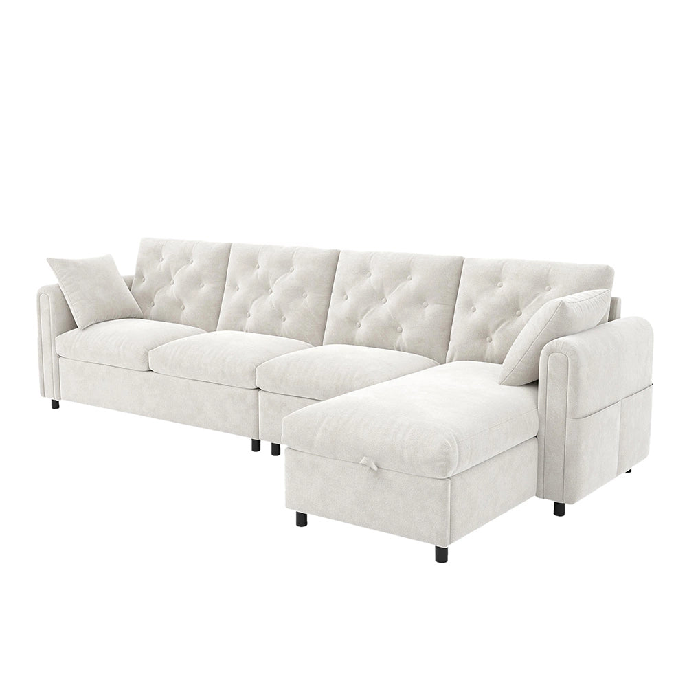 Divano moderno in velluto - Xylo - Angolare con ripostiglio, beige (281cm)
