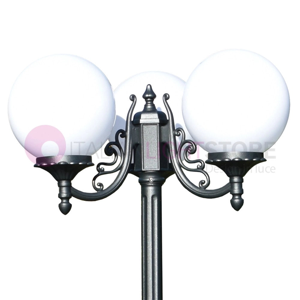 ORIONE ANTRACITE Lampione a 3 luci per Esterno Giardino con sfere globi policarbonato d.25