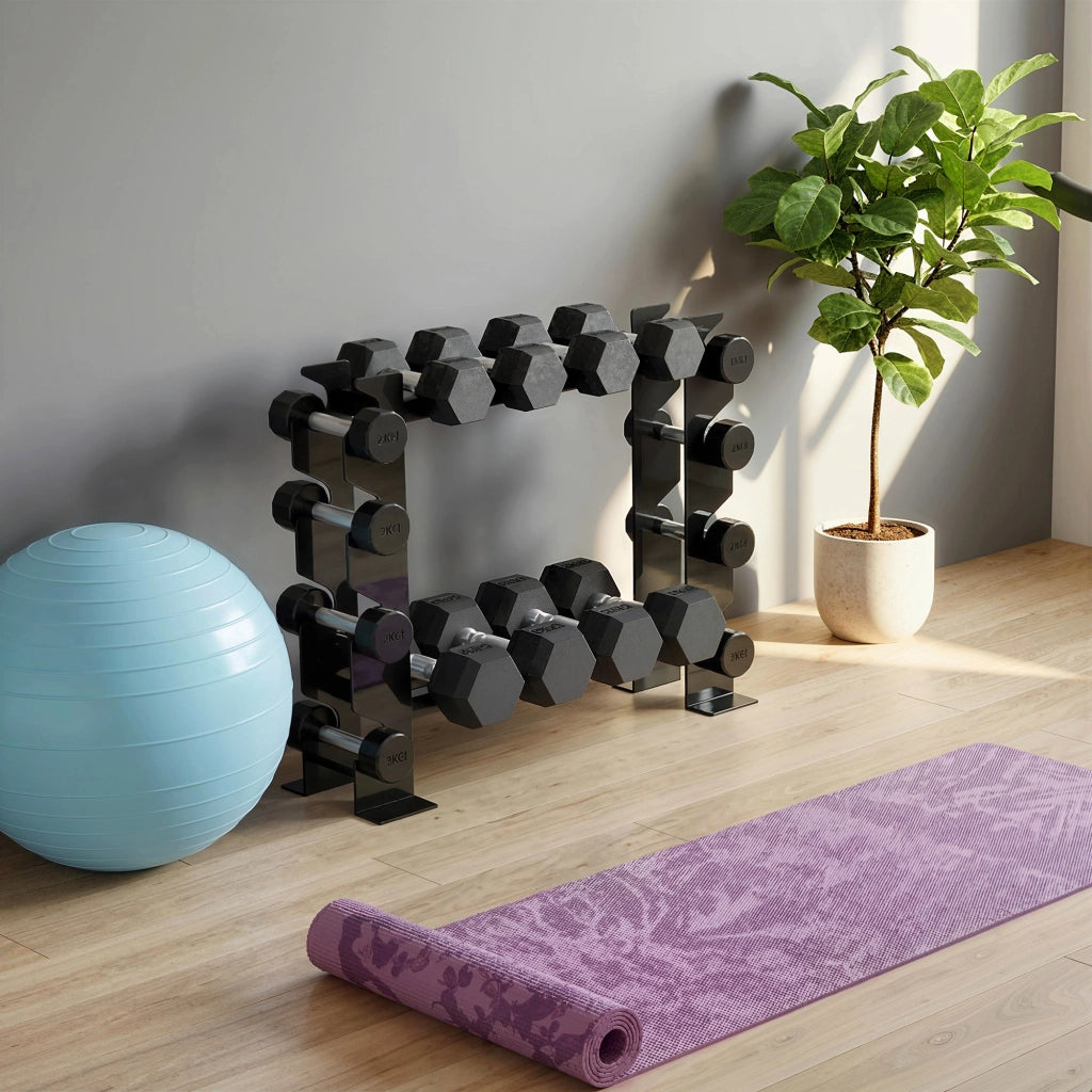 Porta Pesi e Rastrelliera Manubri 70x21x55 cm a 4 Ripiani Carico 200kg in Acciaio Nero