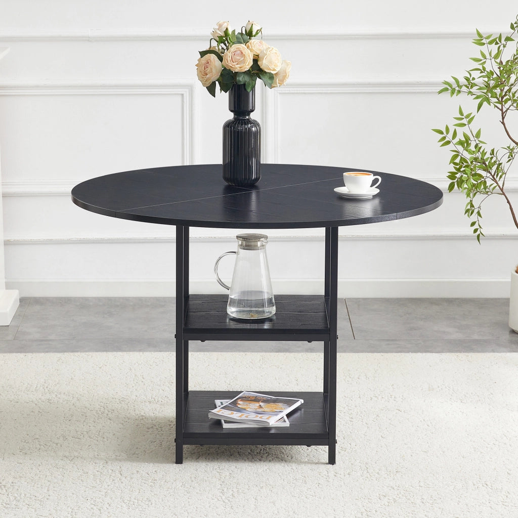 TAVOLO ROTONDO 107 cm Nero in MDF e Metallo con doppio piano
