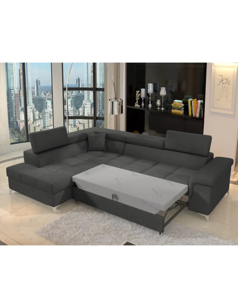 Divano angolare trasformabile PALAZZO 4 posti grigio scuro – angolo sinistro con 1 cuscino