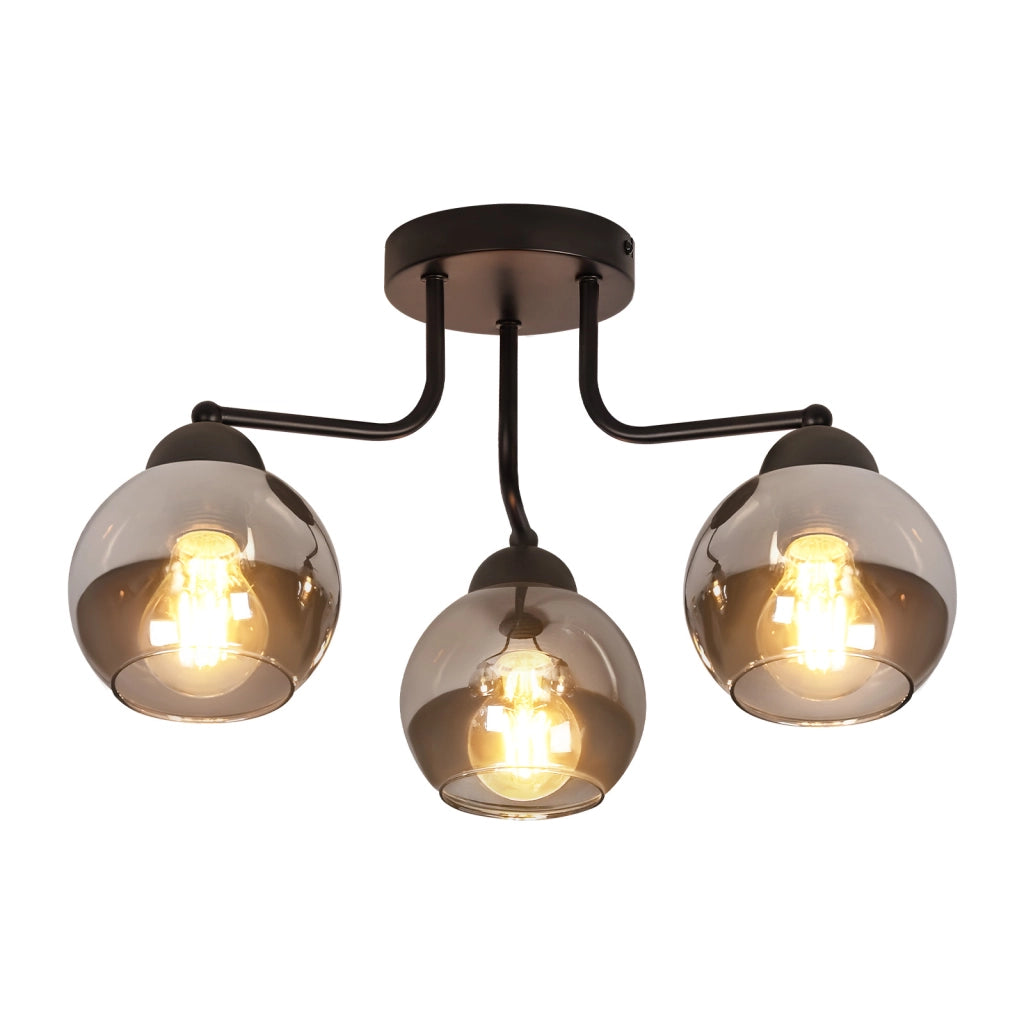 ZMH Lampada da soffitto in vetro nero vintage 3 fiamme E27 industriale rotonda illuminazione