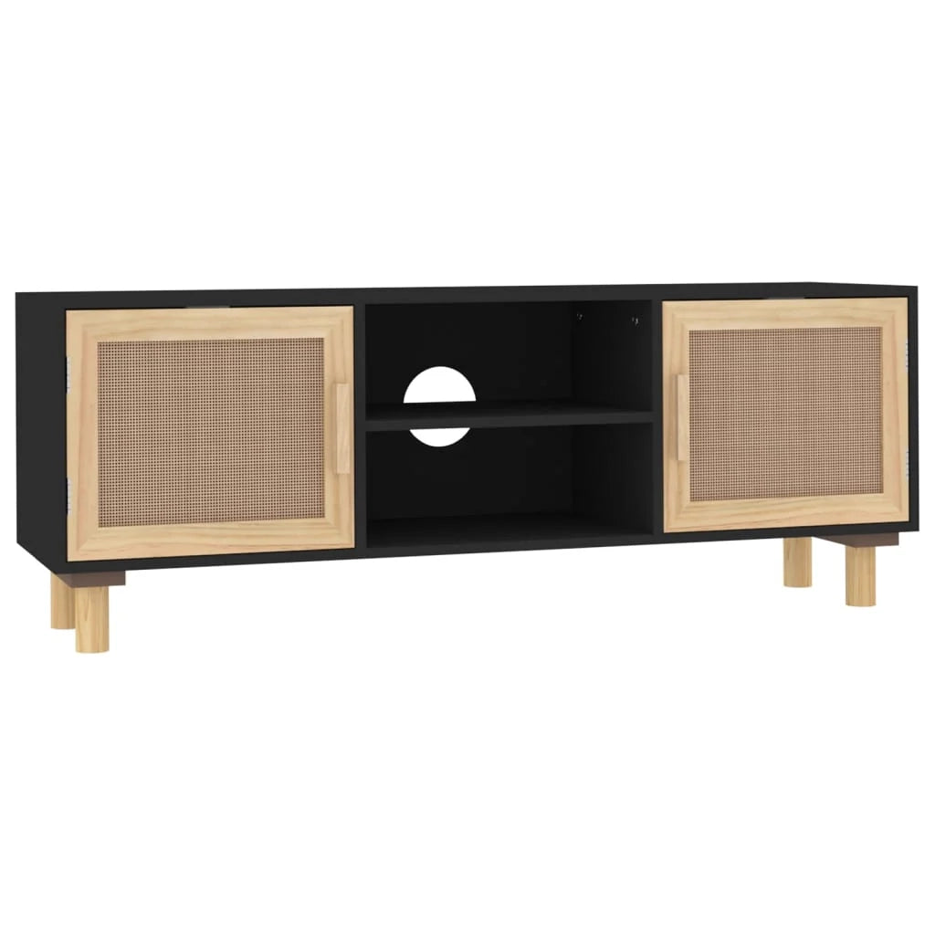 Mobile TV multimediale scaffale TV credenza mobile TV sala da pranzo soggiorno camera da letto 105 x 30 x 40 cm legno di pino massiccio e rattan nero naturale 02_0025663