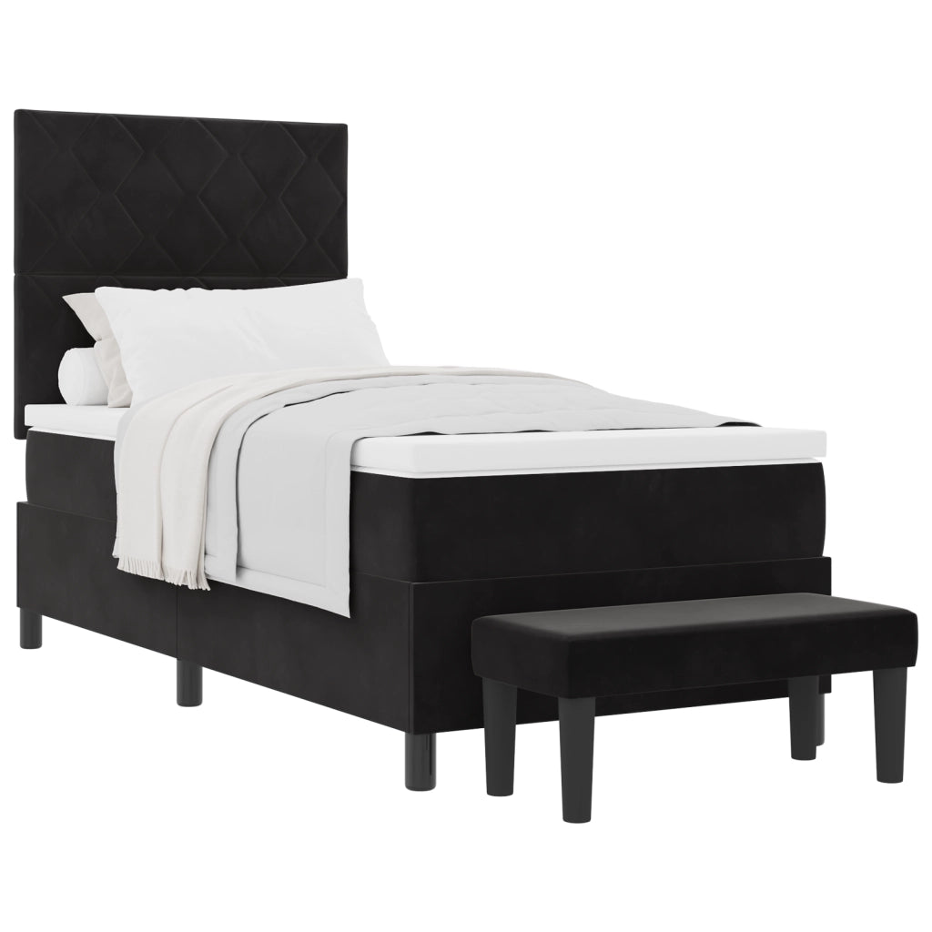 Letto con Box Spring e Materasso e Panchina Nero 100x200 cm Velluto