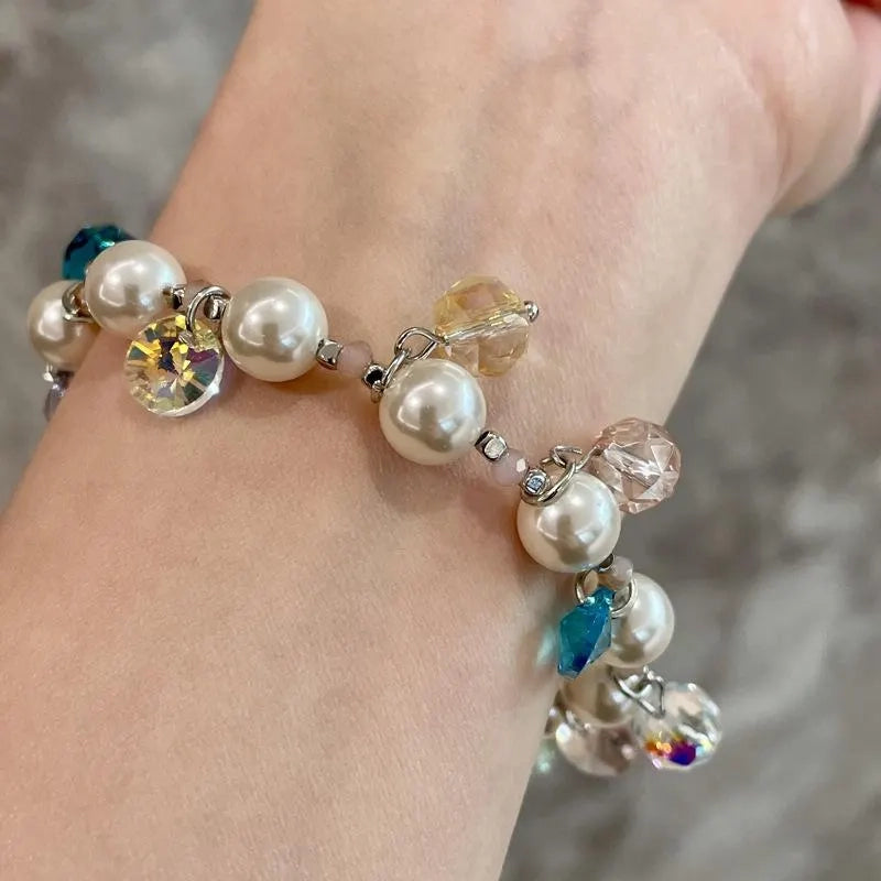 Collana e bracciale fatti a mano con perline colorate, cristalli e perle, regalo di Natale o di compleanno.