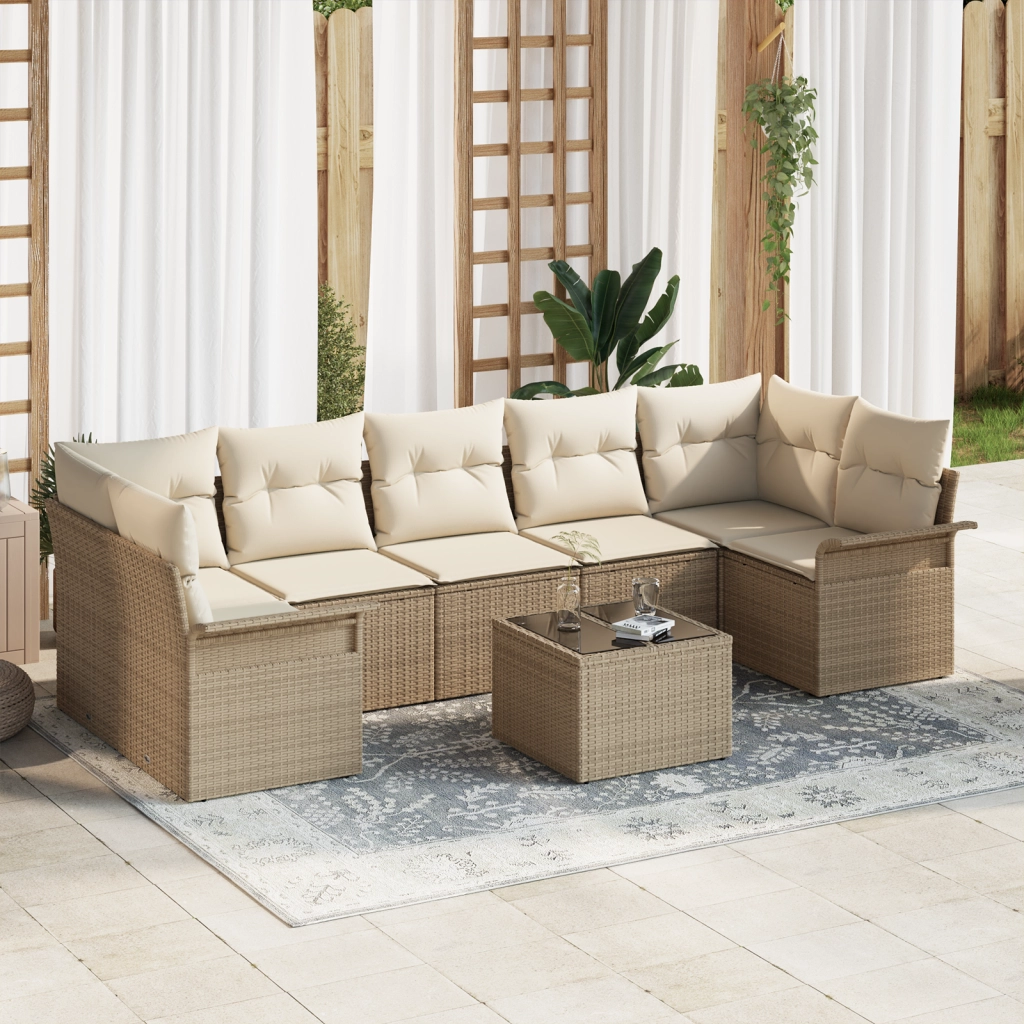 Set di divani da giardino  con cuscini in rattan sintetico beige