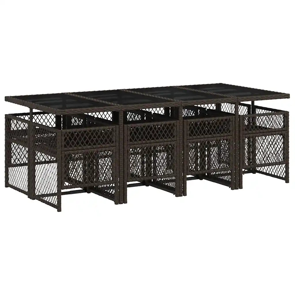 Set da Pranzo da Giardino 9pz con Cuscini Marrone in Polyrattan