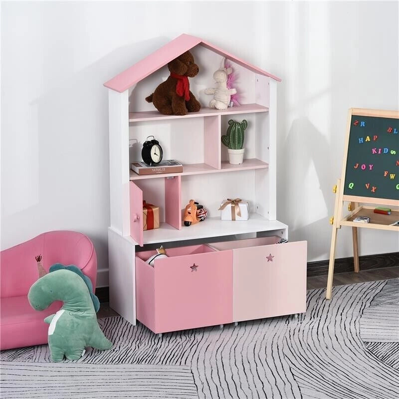 LIBRERIA SCAFFALE PORTAGIOCHI PER CAMERETTA BIMBI CON 2 CASSETTI ESTRAIBILI