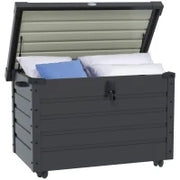 Baule da Esterno da 295L con Serratura e 2 Maniglie, in Acciaio Zincato, 120x62x66 cm, Grigio Scuro