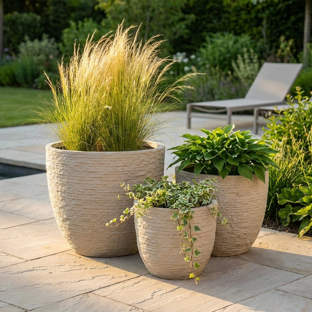 Set di 3 vasi da Giardino in Fibra di argilla cm 44x44x39 - DUDLEY