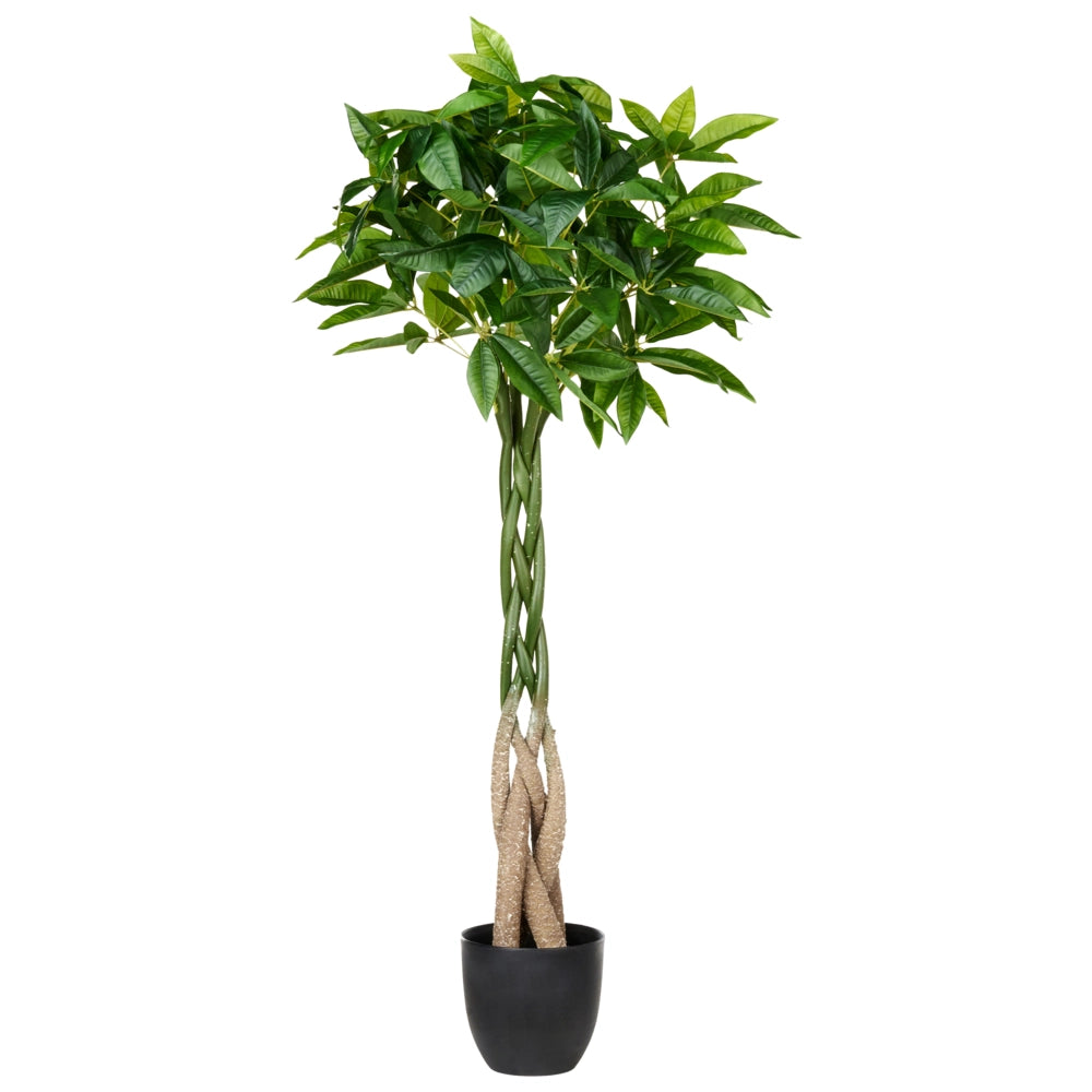 Pianta artificiale in vaso di Pachira Materiale sintetico verde 120 cm Vaso nero Radice intrecciata Decorativa Uso interno