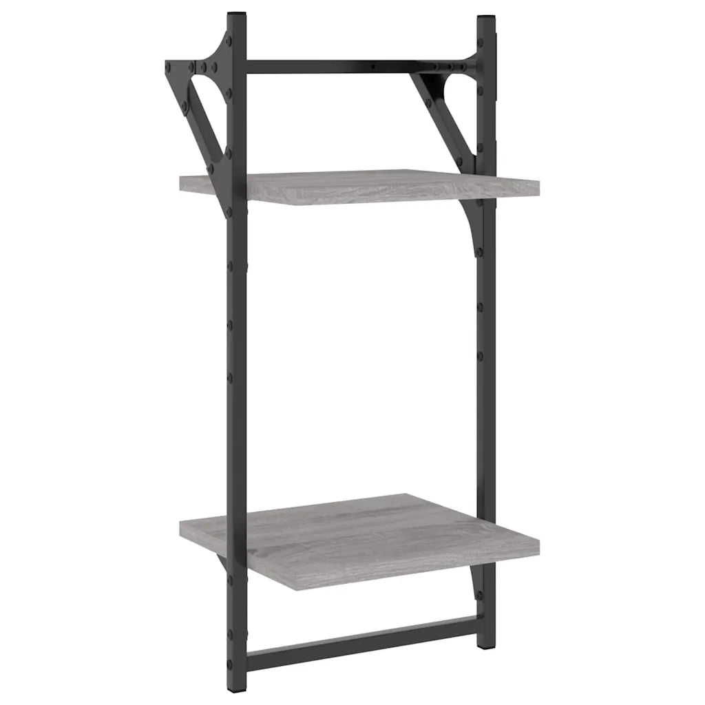 4 pz Set Mensole Parete | Mensola sospesa con Aste Grigio Sonoma Legno Multistrato