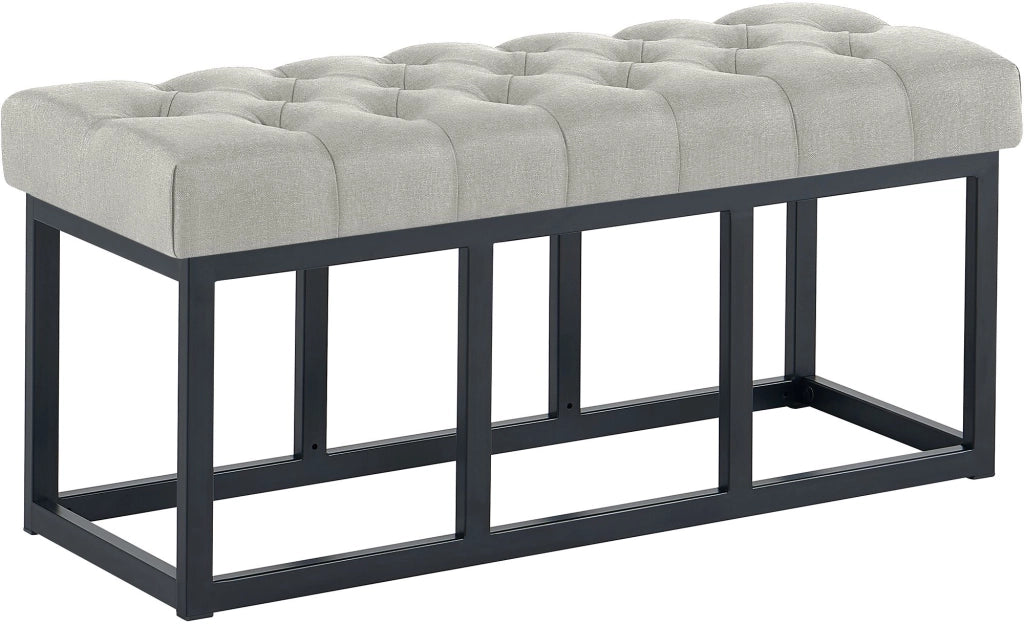 Panca design AMUN in metallo nero opaco e tessuto grigio,100 cm