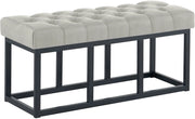 Panca design AMUN in metallo nero opaco e tessuto grigio,100 cm