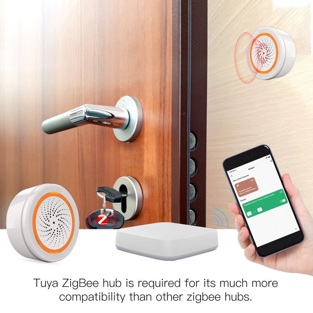 Sirena Allarme ZigBee Protocollo ZigBee 3.0 TUYA, Smart Life, Sonoro e Visivo, 5V 1A IP20,68X68X33mm