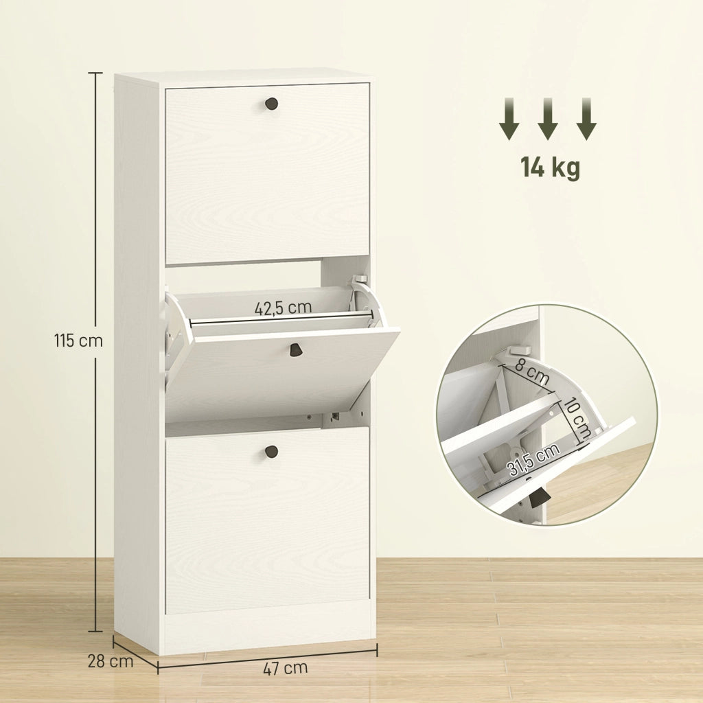 Scarpiera con 3 Ante Salvaspazio ¨C Xylo ¨C Bianco, 47x28x115 cm