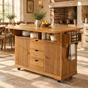 Isola cucina mobile con piani ribaltabili e 3 cassetti marrone