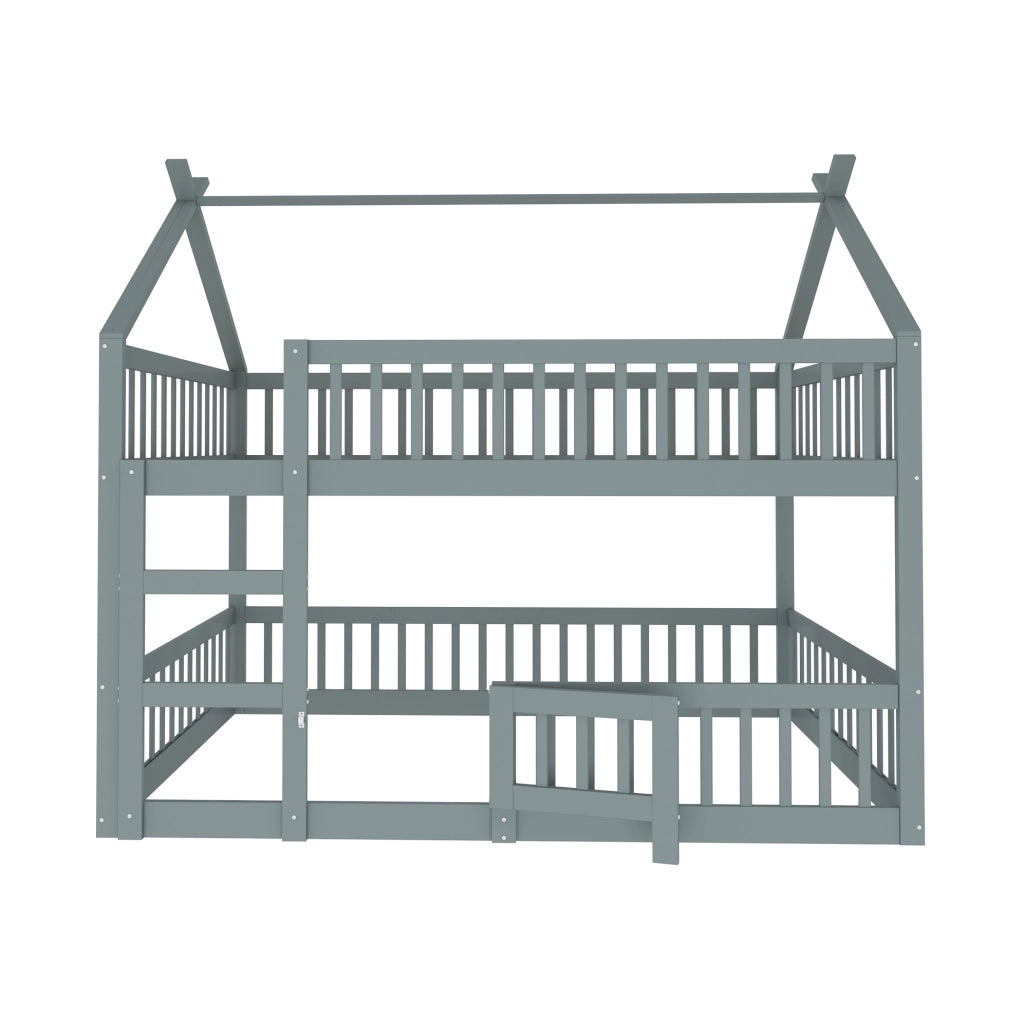 Letto a castello per bambini 140x200 cm grigio con scala