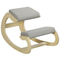 Sedia Ergonomica con Inginocchiatoio e Reclinabile, in Tessuto Effetto Lino e Legno, 55x85x55 cm, Grigio Chiaro