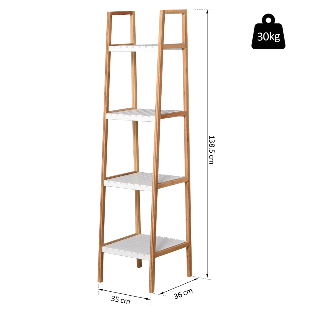 Scaffale a gradini in bamb¨´ ¨C Minimal ¨C 35x36x138,5 cm bianco e naturale