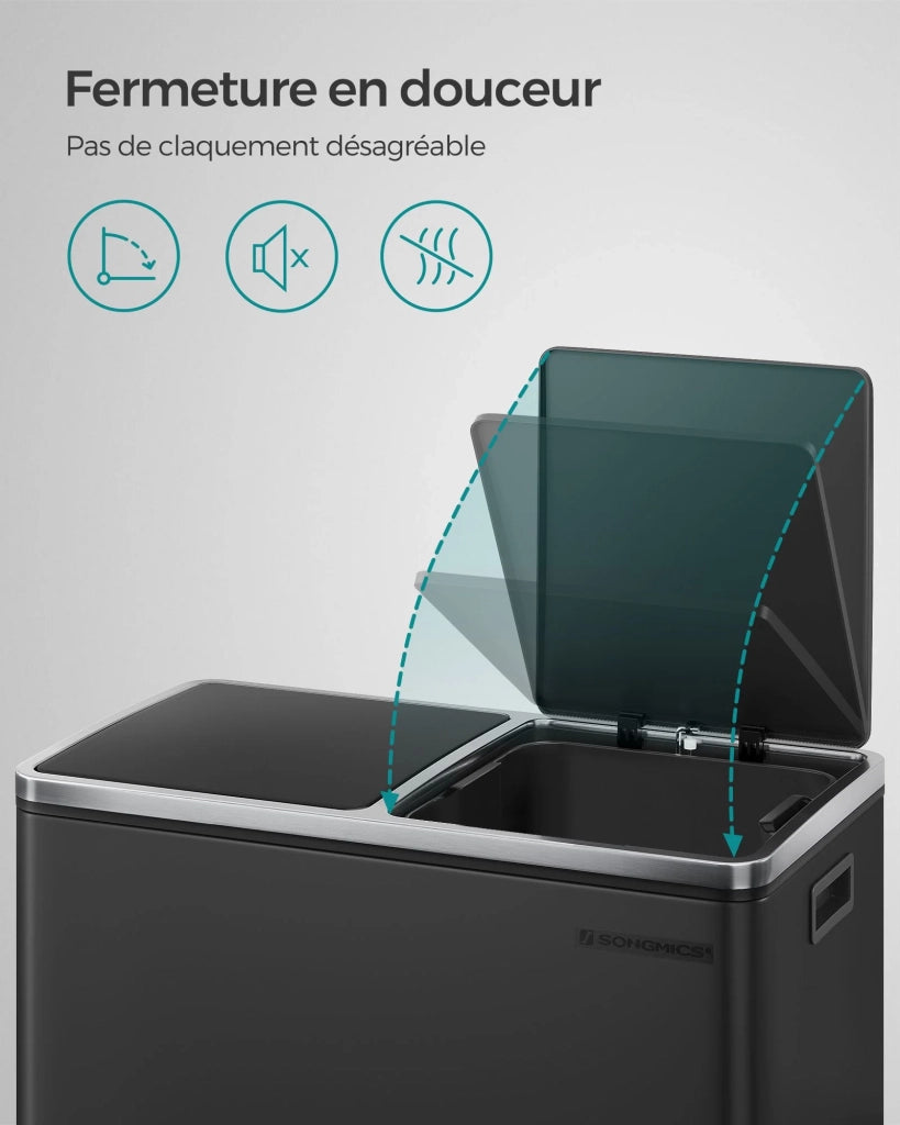 Pattumiera a 2 pedali con doppio scomparto 2 x 30 litri acciaio inox anti-impronta secchio interno in plastica con manico nero 12_0007160