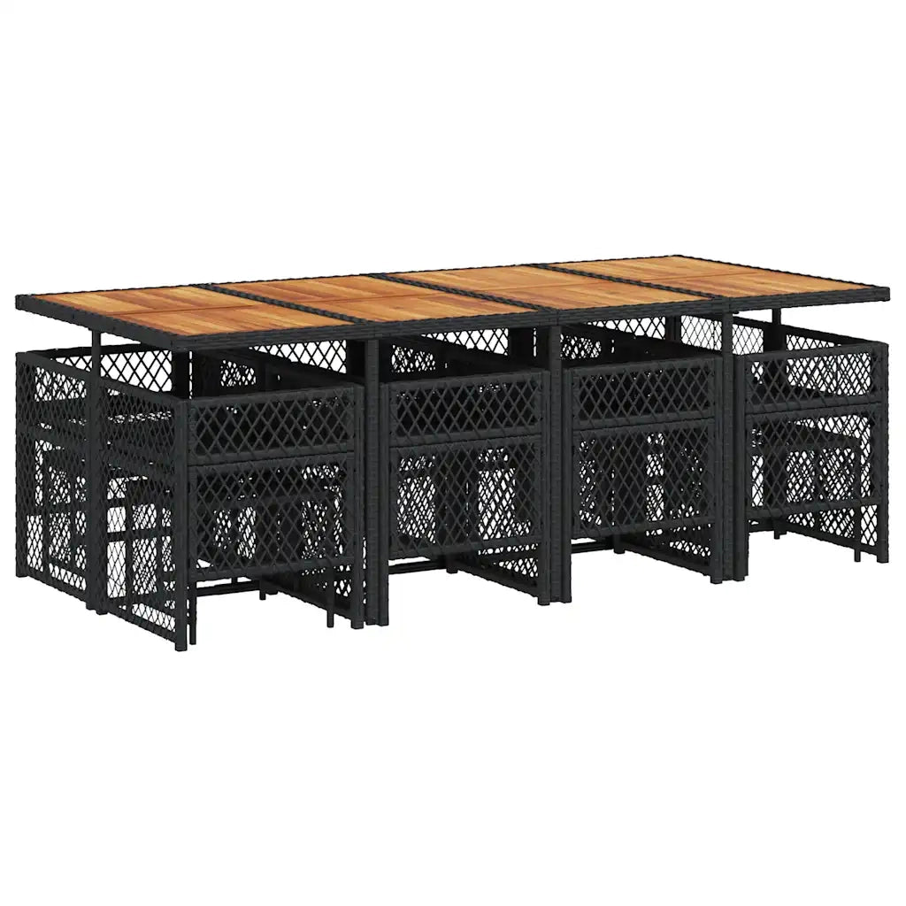 Set da Pranzo da Giardino 13pz con Cuscini Nero in Polyrattan