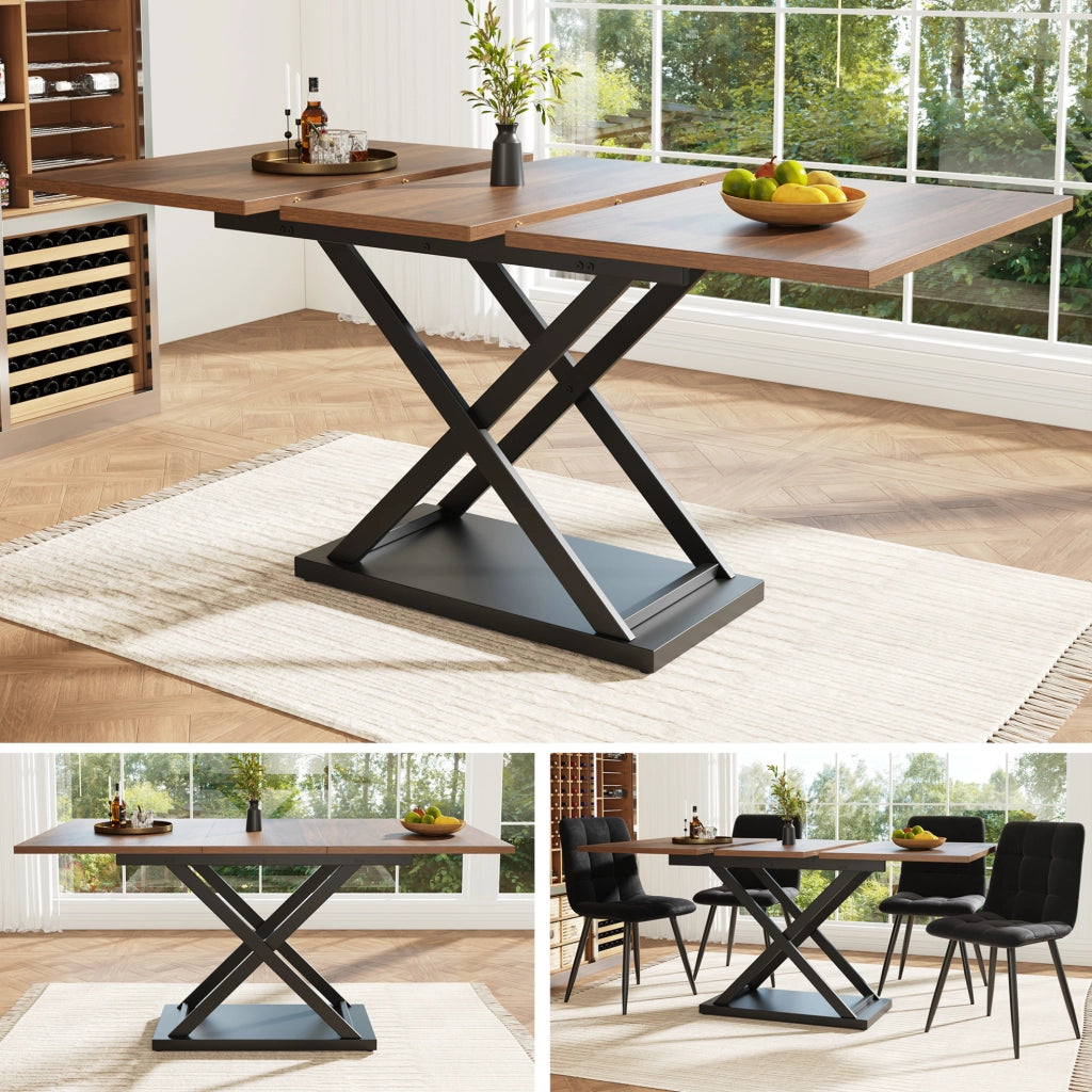 Tavolo da pranzo allungabile 120-160x80x75 cm; MDF e metallo; noce e nero