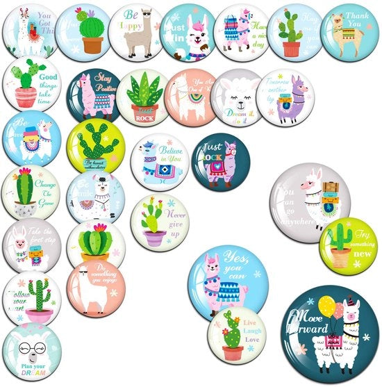 Magnetici decorativi per frigorifero e lavagna - Magnetici decorativi con citazioni motivazionali - Alpaca regalo - 30 pezzi