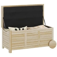 Baule da Esterno 185L a 2 Ruote con Telo Interno e Coperchio, in Legno di Abete, 110x50x50 cm, color Legno