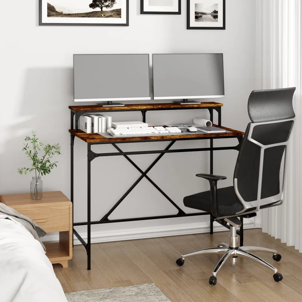 Scrivania | Tavolo da Ufficio Rovere Fumo 100x50x90 cm in Legno Multistrato e Ferro
