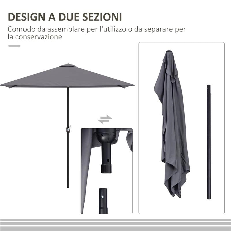 OMBRELLONE DA PARETE MEZZALUNA SALVASPAZIO CON APERTURA A MANOVELLA, GRIGIO
