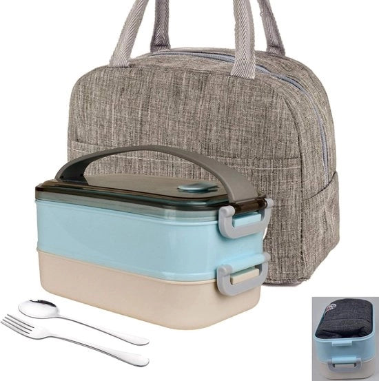 Lunchbox a doppio strato. 1600 ml Bento Box. Con borsa isolante. Cestini riscaldati a microonde, cestini per studenti e dipendenti uffici. (La tasca è contenuta nel cestino)