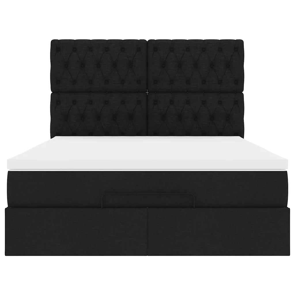 Struttura Letto Pouf con Materasso Nero 140x190 cm in Tessuto 3314088