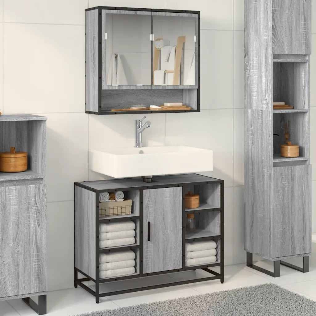 Mobile Lavabo Bagno Grigio Sonoma 60x30x60 cm Legno Multistrato 849292