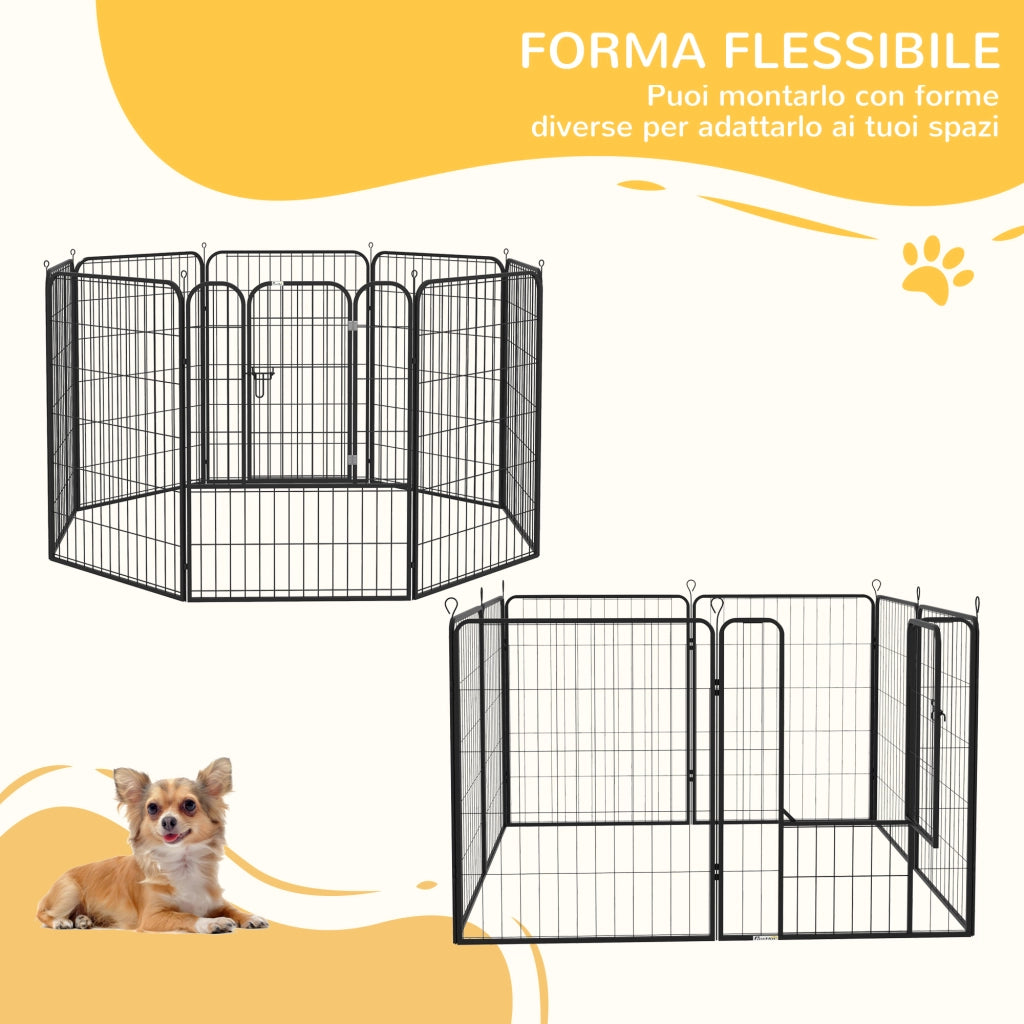 EasyComfort Recinto per Cani di Piccola Taglia a 8 Pannelli Modulabili da 80x1.5x100 cm, Box per Cani e Cuccioli Pieghevole con Porta in Acciaio con 8 Picchetti, Grigio