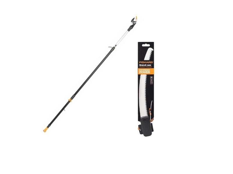 Svettatoio Fiskars UPX86 con asta telescopica allungabile da 2,4 a 4 metri e seghetto da 80cm