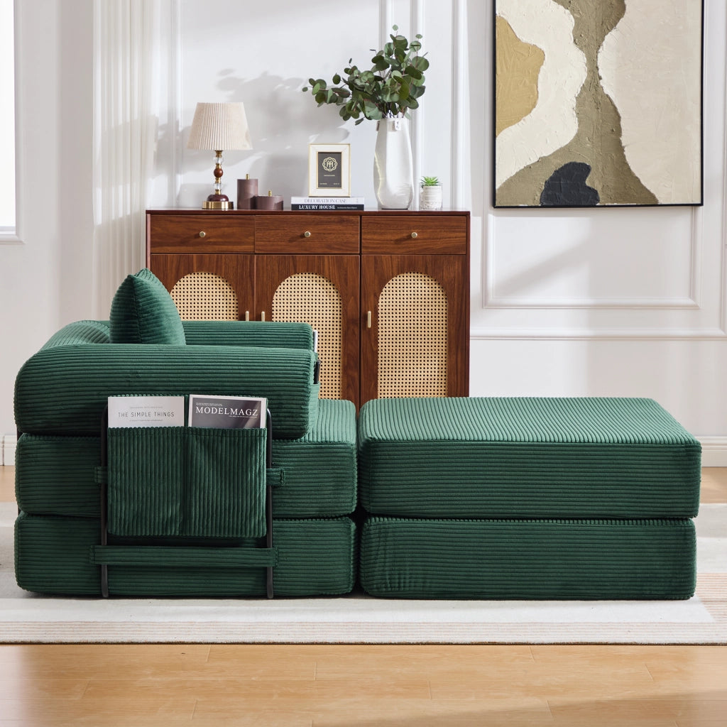 PUFF Letto pieghevole in corduroy verde smeraldo 109x95x43 cm