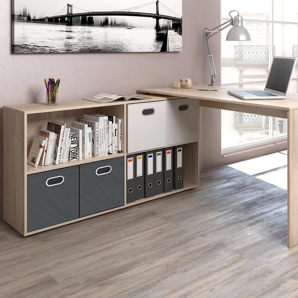 Scrivania angolare FlexPlus, Sonoma, 137 x 60 cm, con scaffale aperto e possibilità di posizionamento variabile