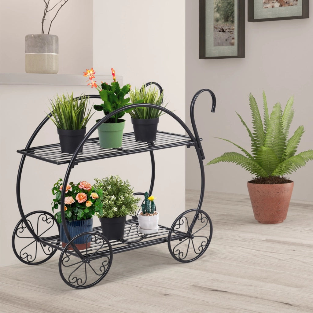 Supporto per piante in metallo da giardino a 2 livelli, Scaffale portavasi per piante in stile parigino per patio-Scaffali per piante