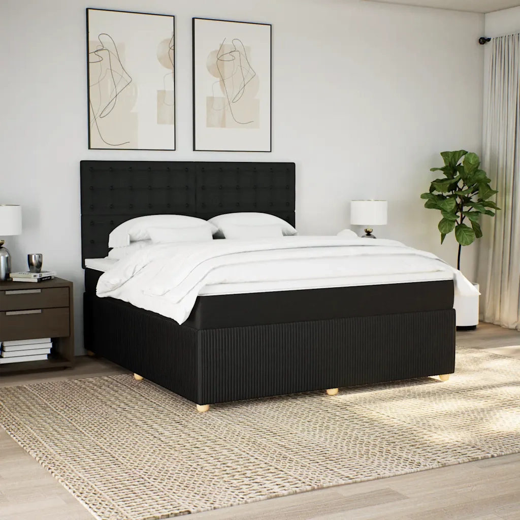 Giroletto a Molle con Materasso Nero 180x200 cm in Tessuto