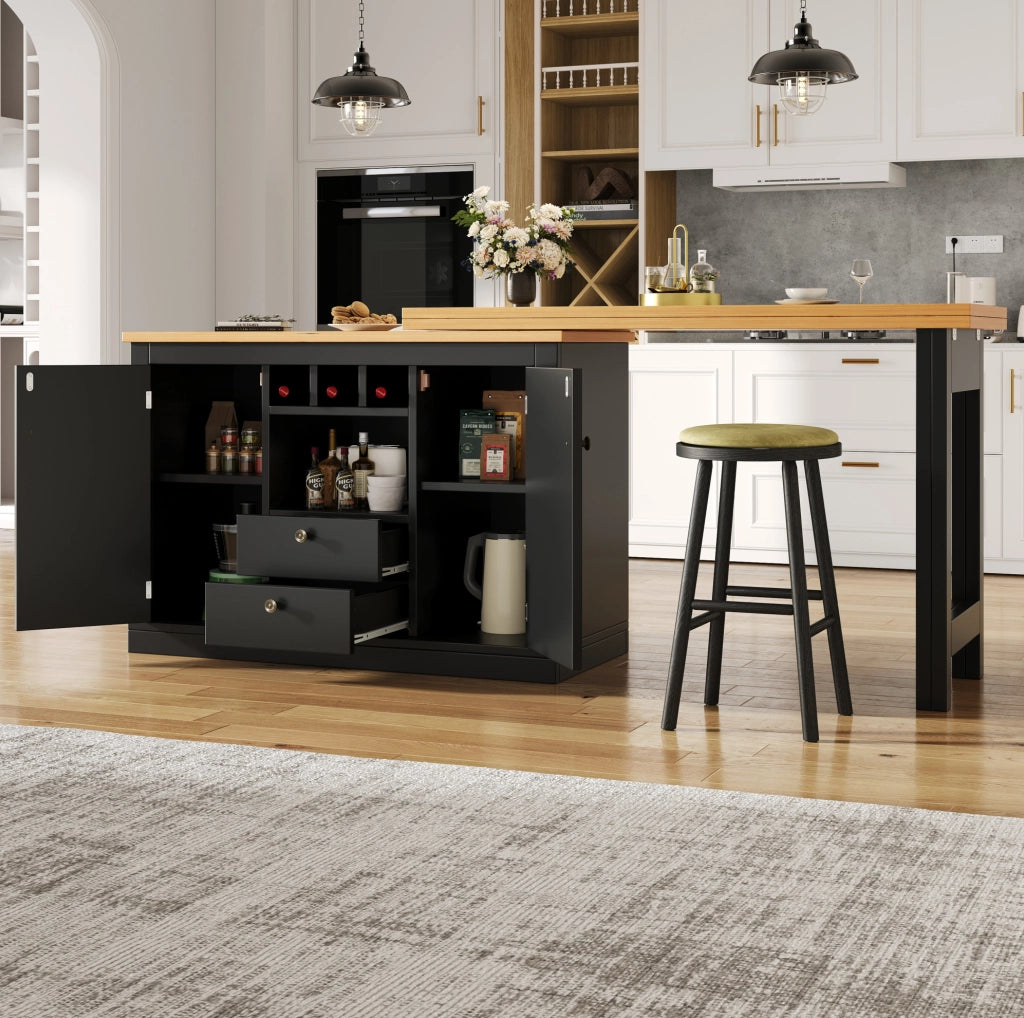 Tavolo bar allungabile 120-180x40x76 cm con spazio contenitivo in MDF nero