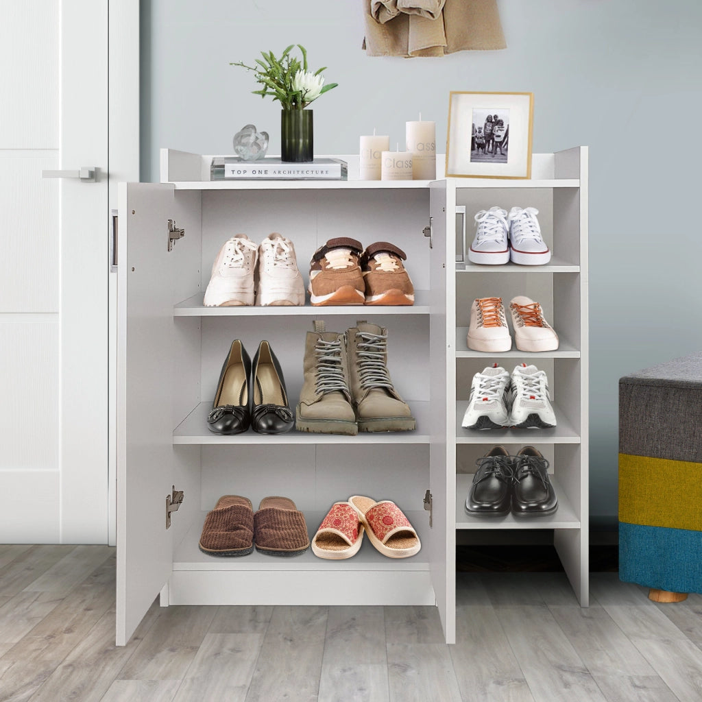 Mobiletto scarpe a 2 ante con ripiani regolabili a 3 posizioni-Scarpiera da terra 5 scomparti aperti per ingresso corridoio soggiorno Bianco