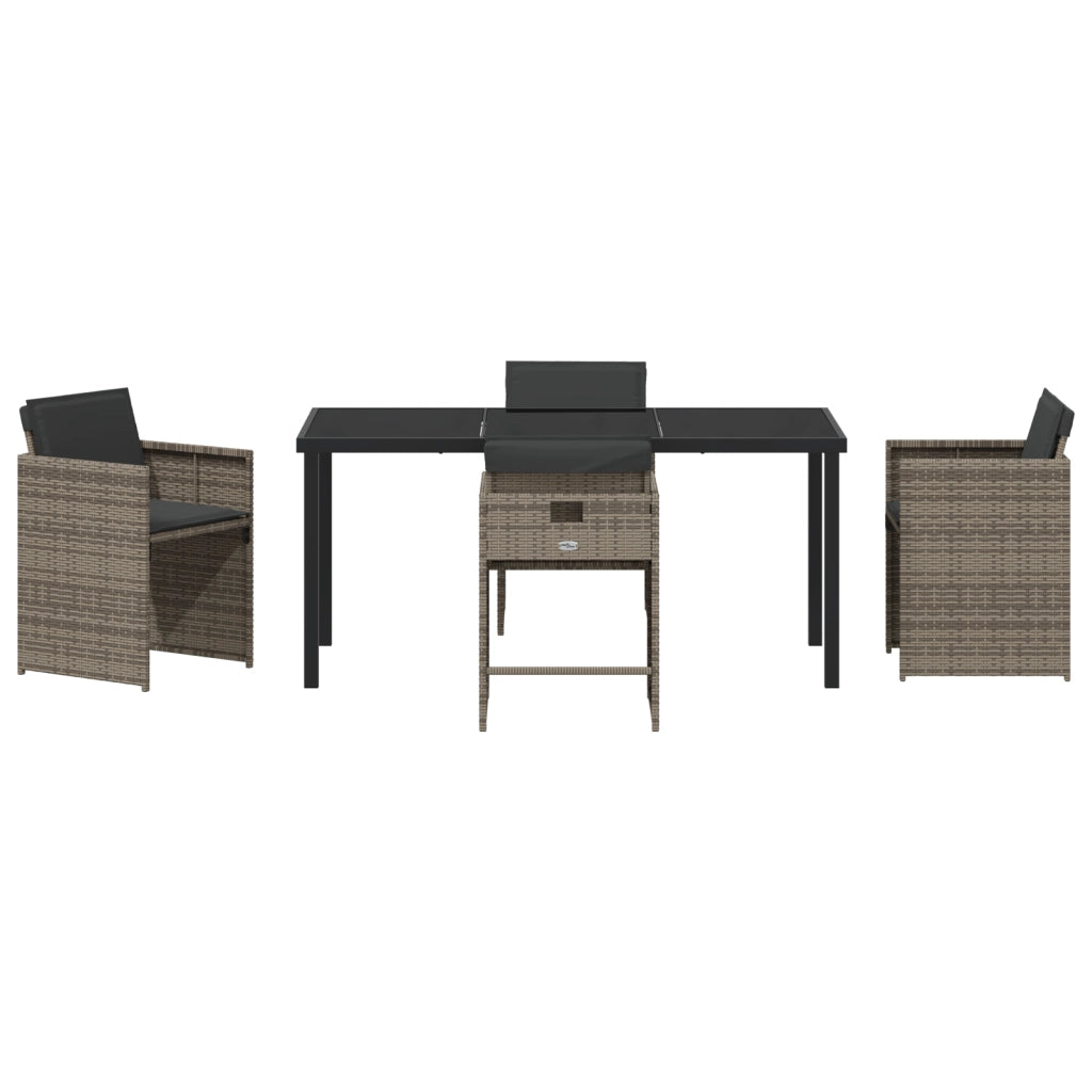Set da Pranzo da Giardino 5 Pezzi con Cuscini Grigio in Polyrattan
