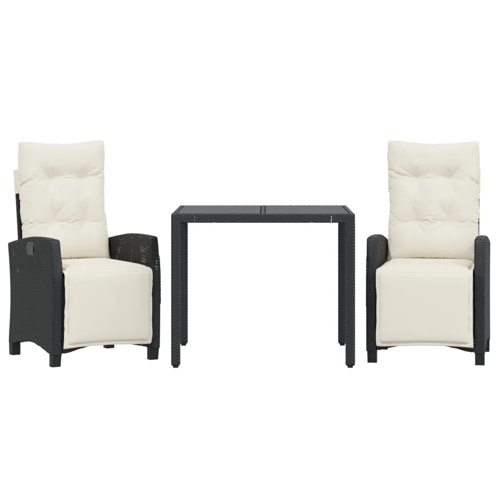 Set da Pranzo da Giardino 3 pz con Cuscini Nero in Polyrattancod mxl 87003