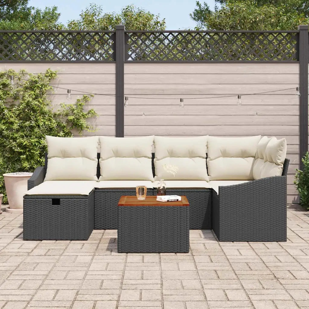 Set Divano da Giardino con cuscino 7 pcs Nero Poly Rattan