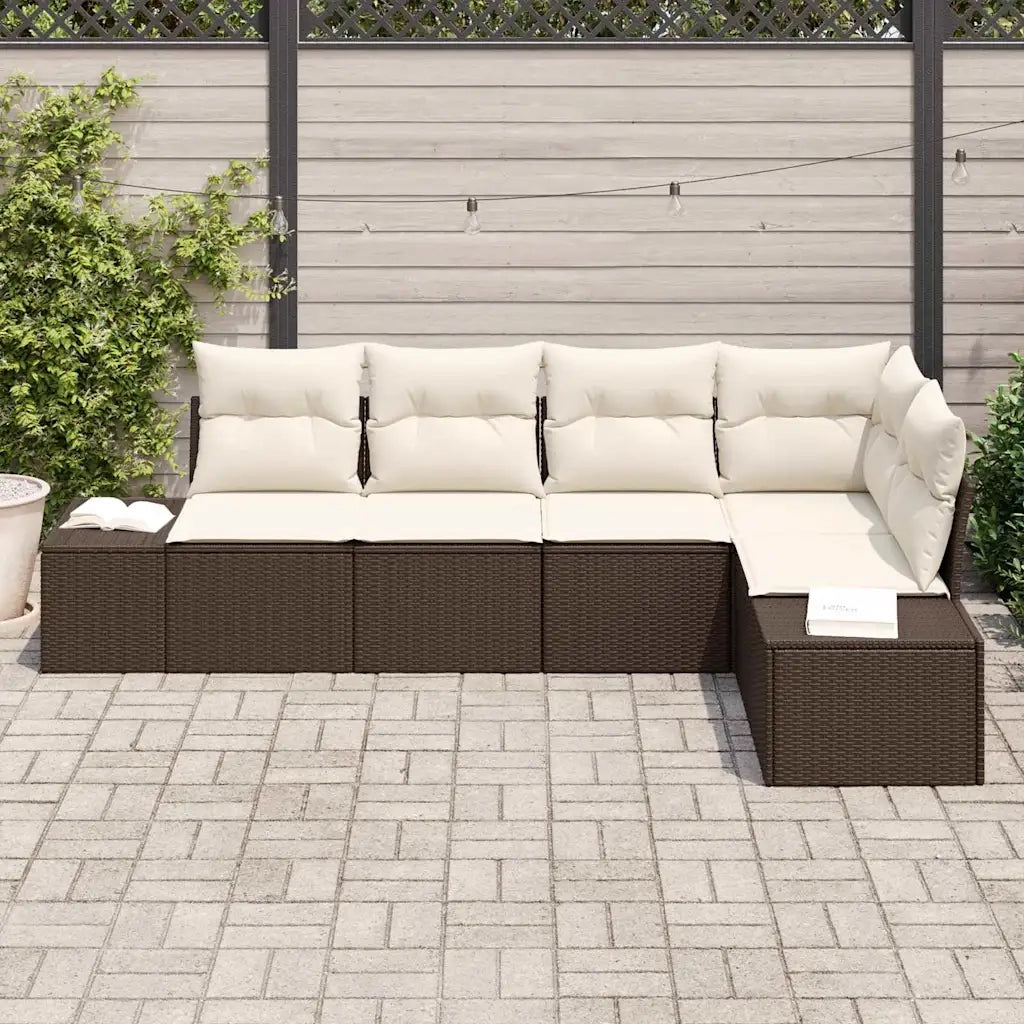 Set Divano da Giardino 5 pcs Marrone e Crema polyrattan 3355727