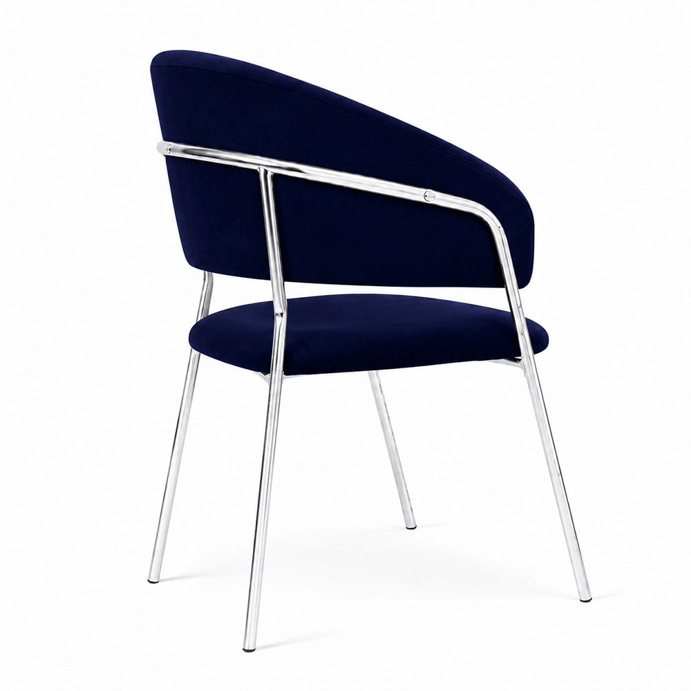 Sedie da pranzo set da 2 Aurelia in velluto blu notte con gambe in ferro cromato