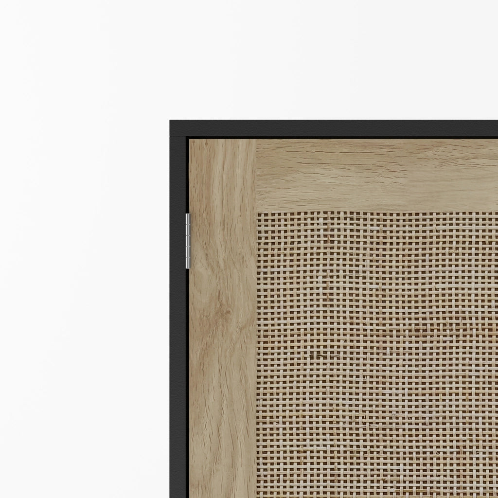 Credenza a 2 ante con chiusura magnetica e 2 vani aperti per soggiorno sala da pranzo e ingresso nero 80 × 40 × 88 cm