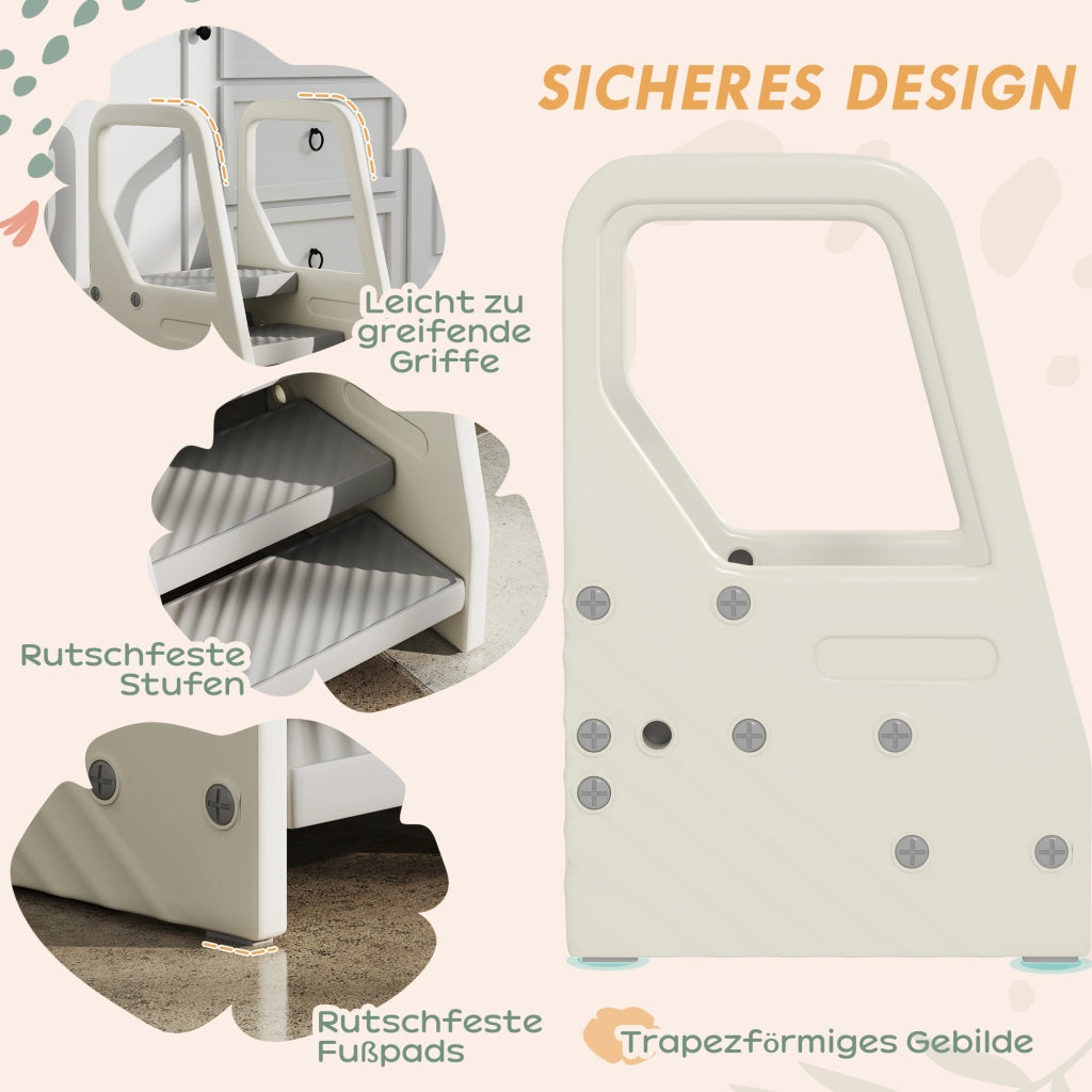 Sgabello scaletta bambini regolabile 2-3 gradini ¨C Xylo ¨C grigio plastica antiscivolo con maniglia